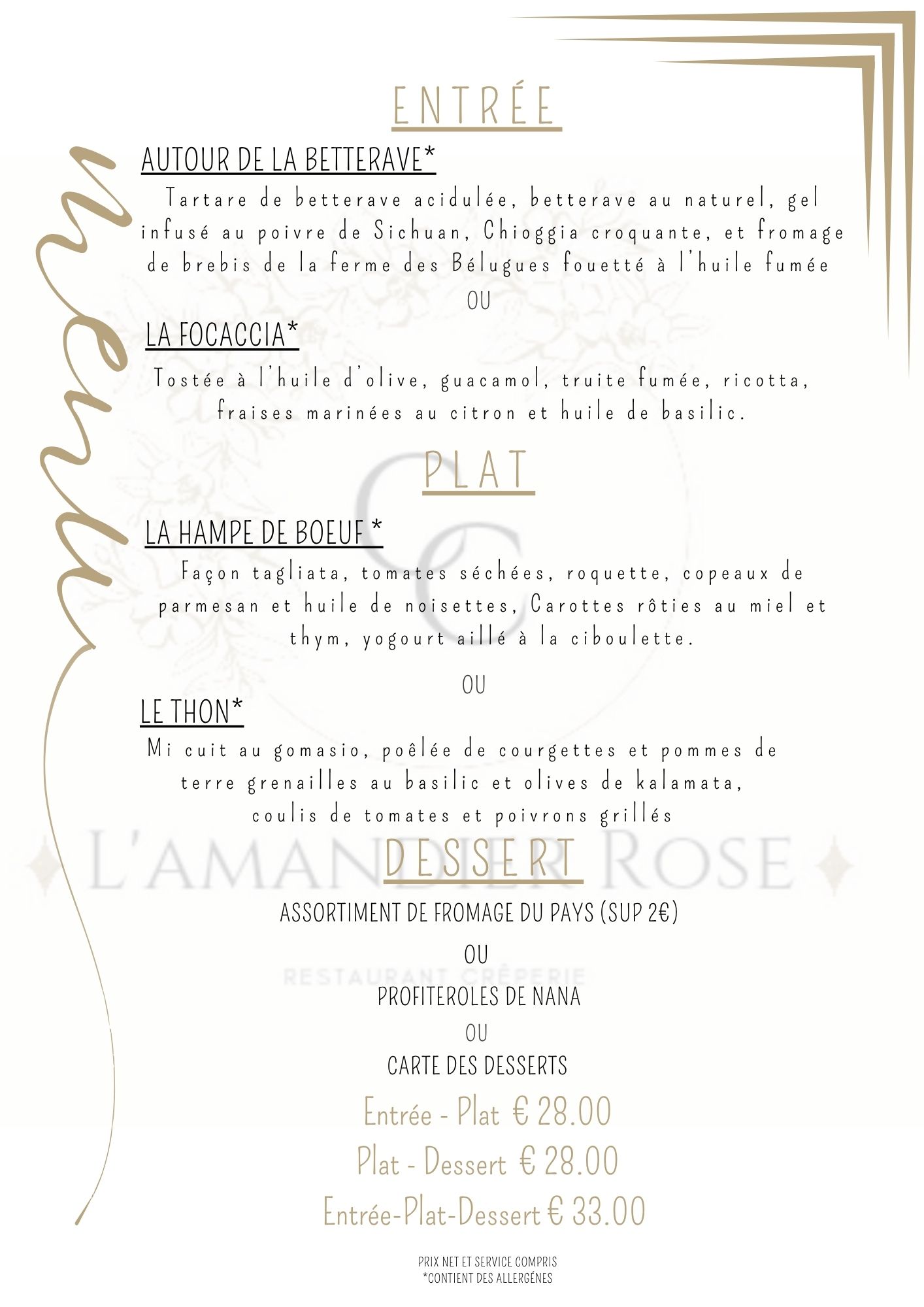Menu L'Amandier Rose