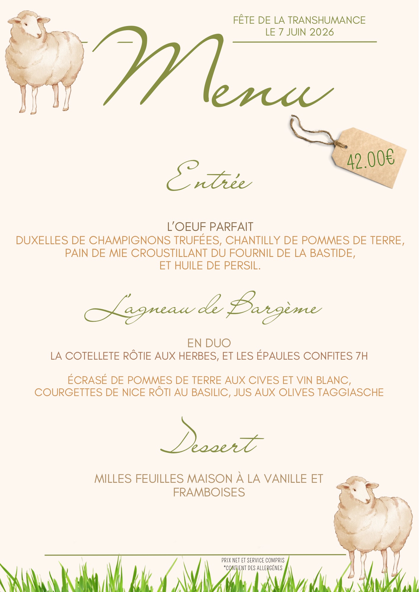 Menu L'Amandier Rose