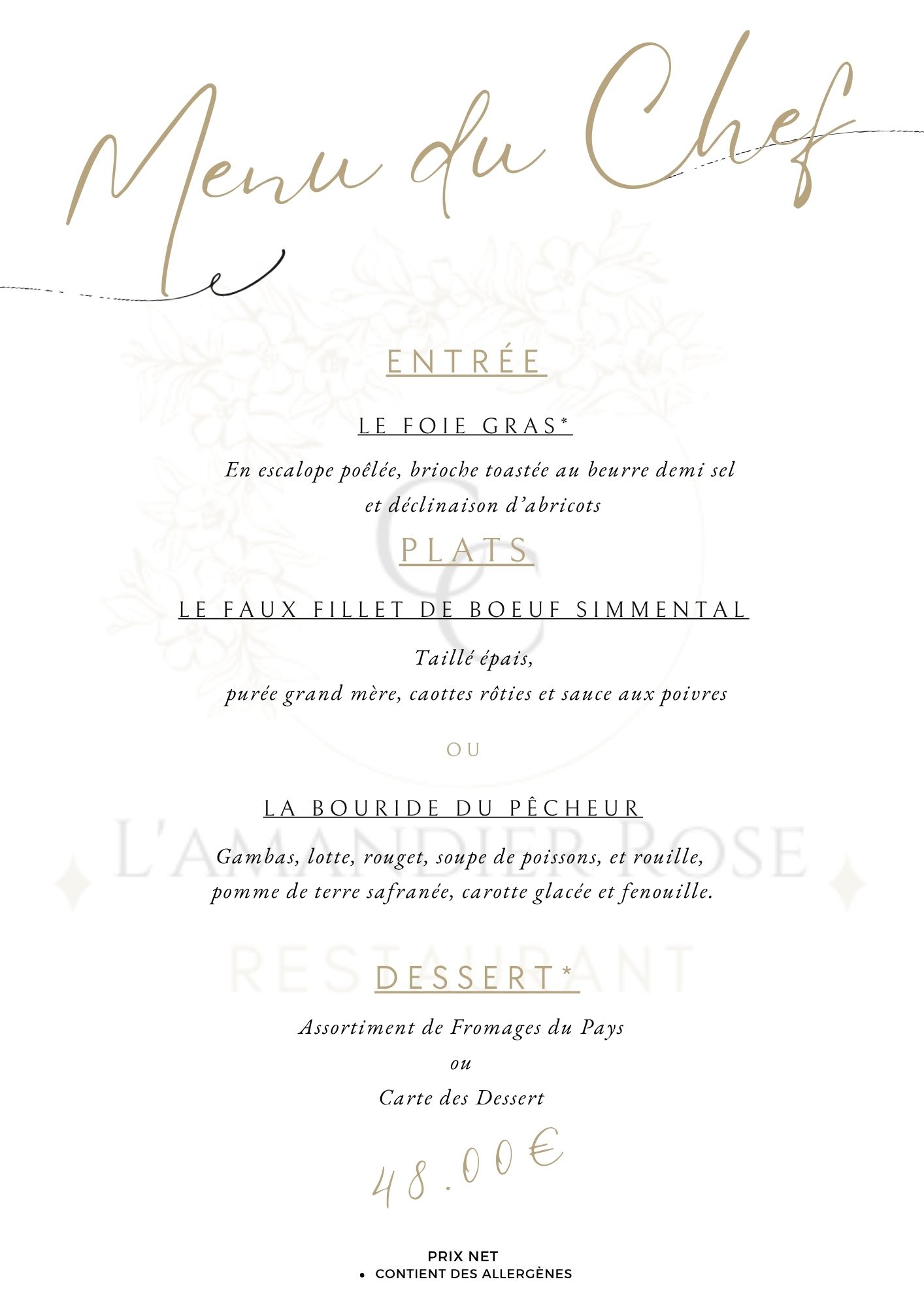 Menu L'Amandier Rose