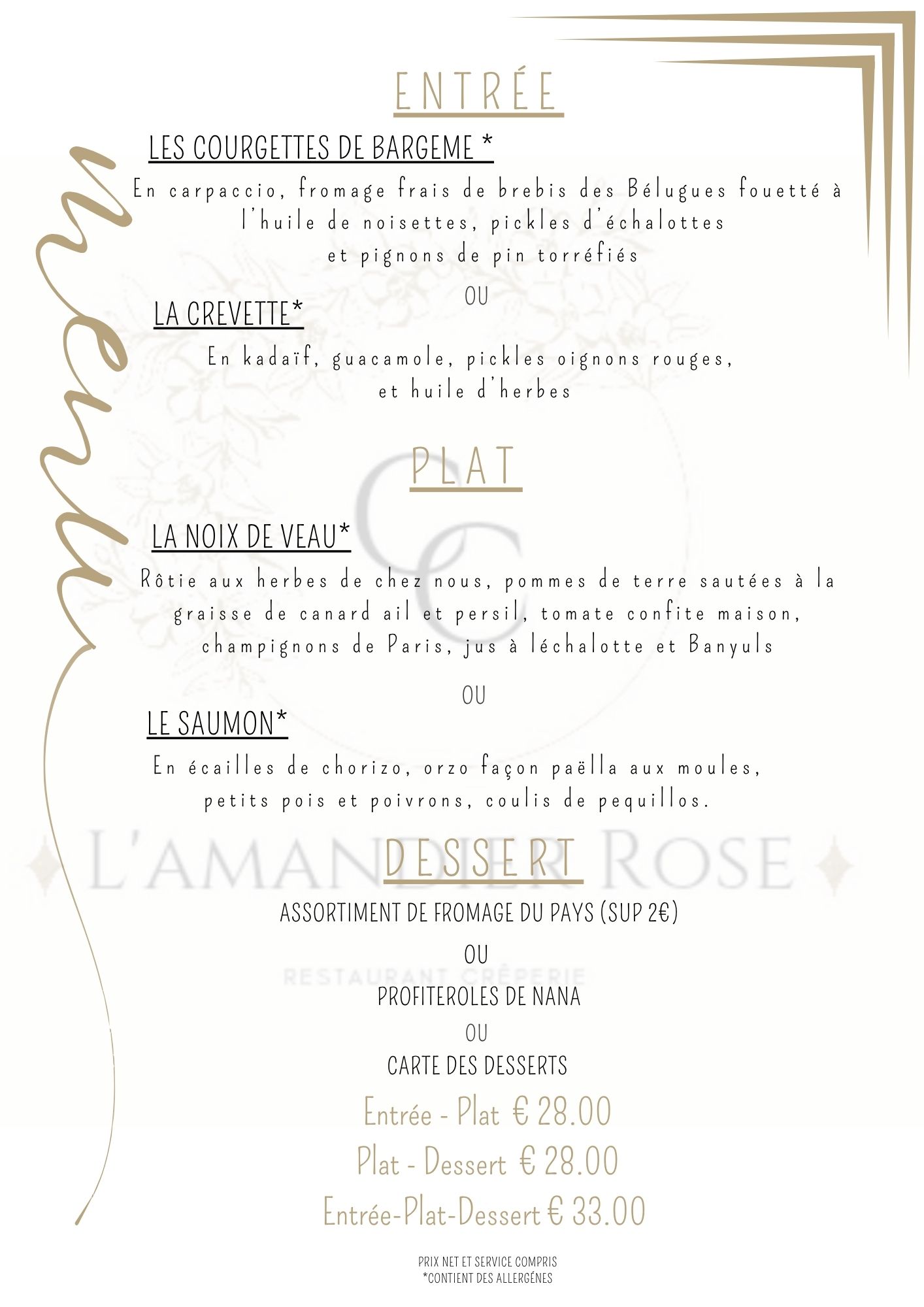 Menu L'Amandier Rose