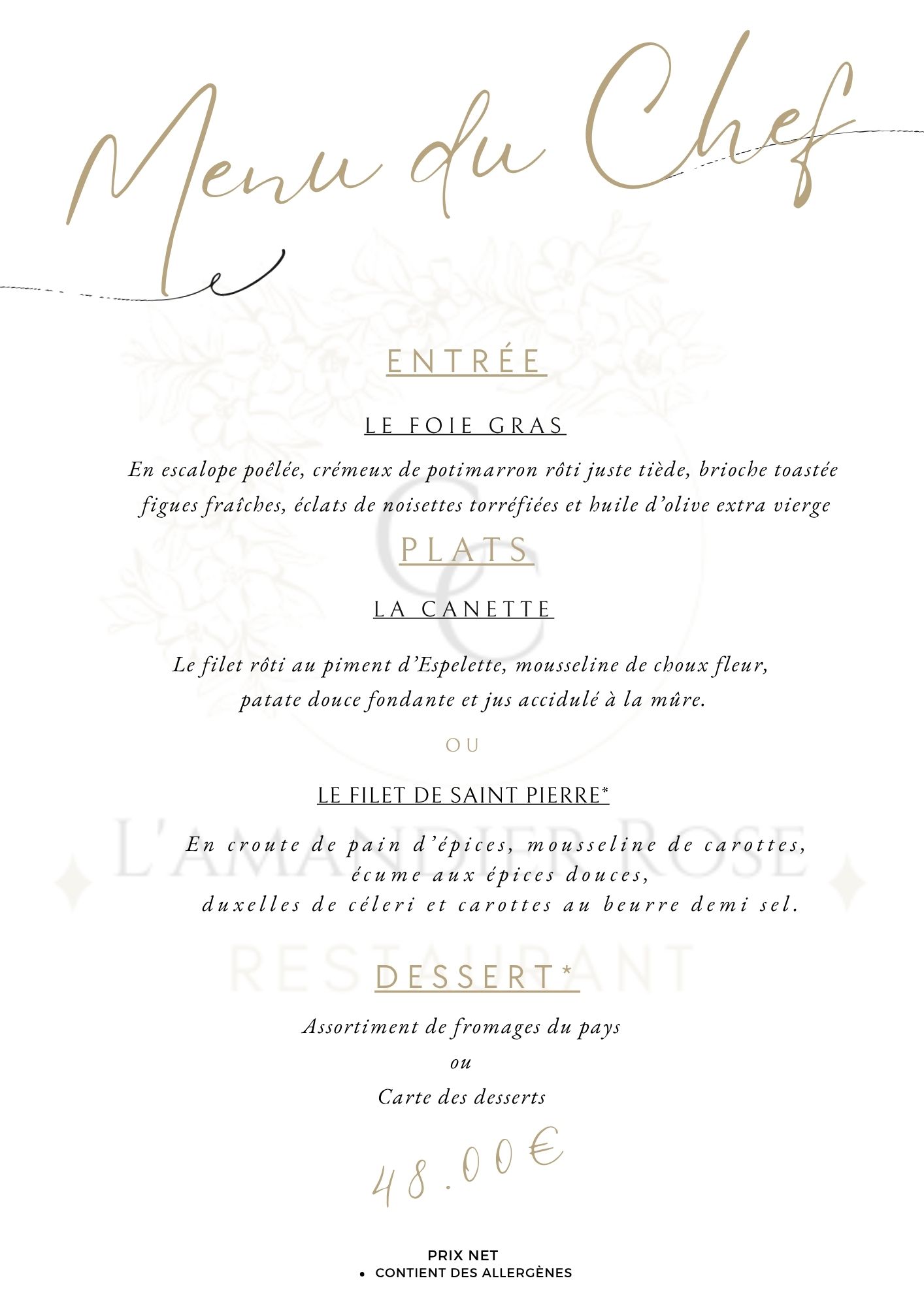 Menu L'Amandier Rose