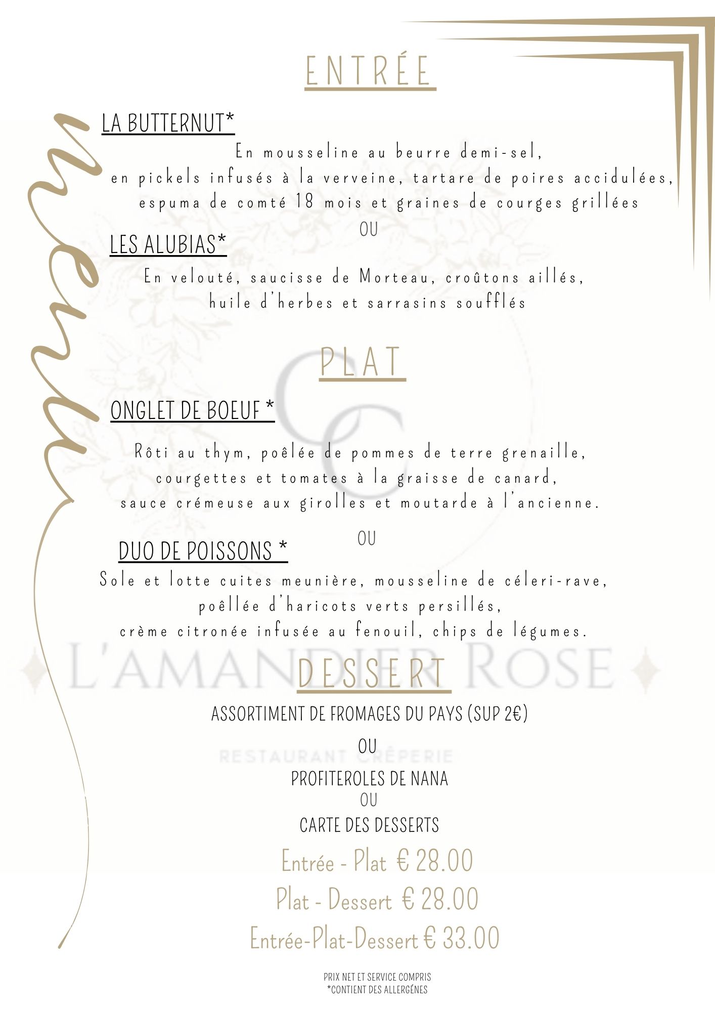 Menu L'Amandier Rose
